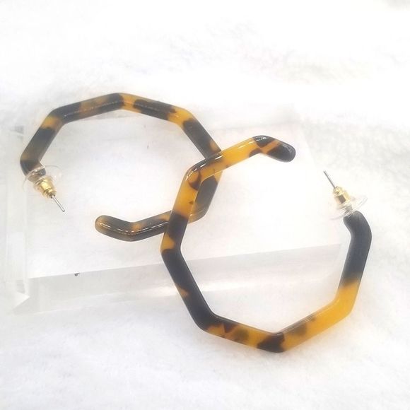 Ear Stud, Acrylic Marbled Leopard Irregular Round Hoop Earrings Tortoise earring - Picture 2 of 5